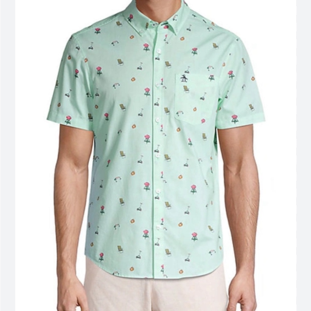 NWT ORIGINAL PENGUIN Print Cotton Button Down Short Sleeve Shirt Size XXL